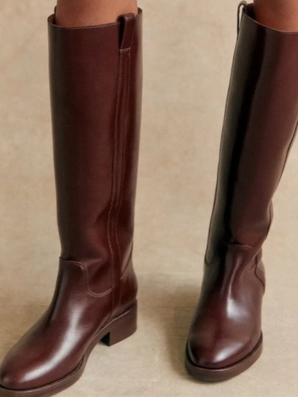 Sezane Bridget Chocolate Brown Leather Knee-High Riding Boots Size EU41 US 11